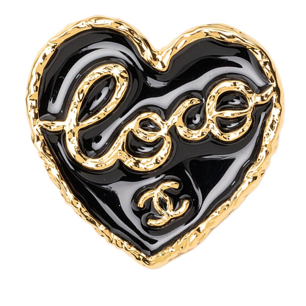 Chanel CC Gold Plated Enamel Coco Heart Brooch