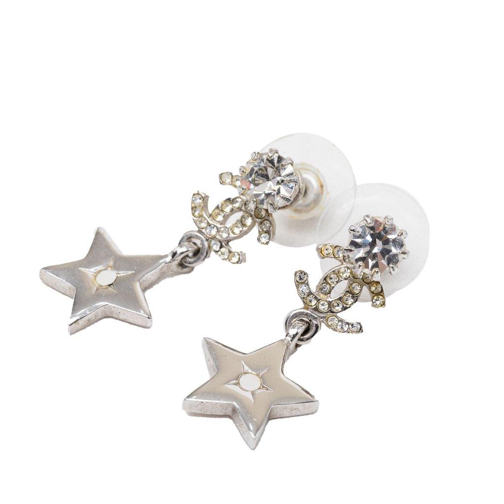 Chanel CC Brass and Strass Star Drop Push Back Earrings
