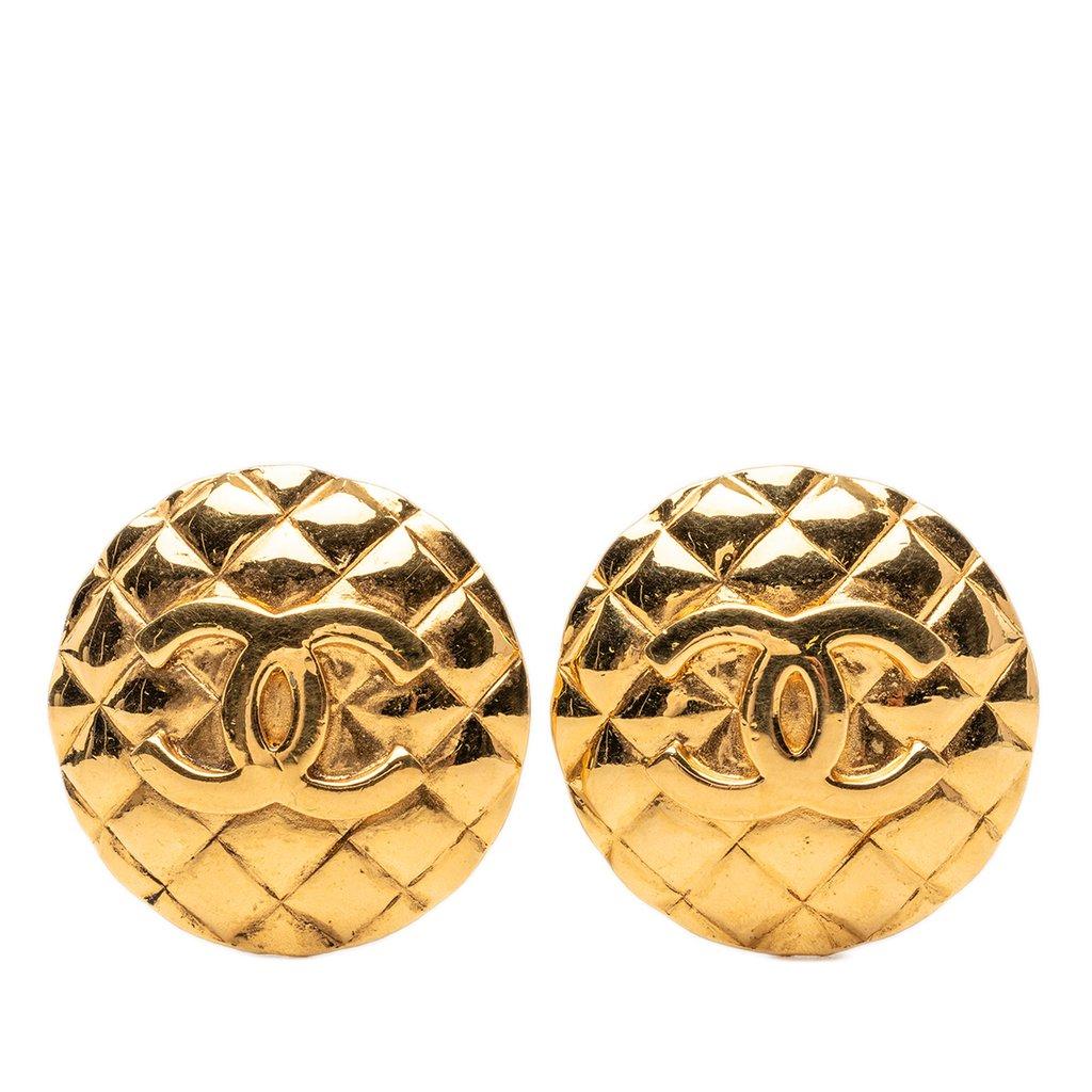 Chanel CC Quilted Gold Plated Round Clip On Earrings