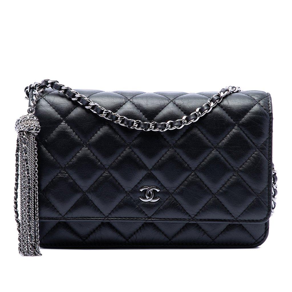 Chanel CC Quilted Aged Calfskin Tassel Wallet On Chain