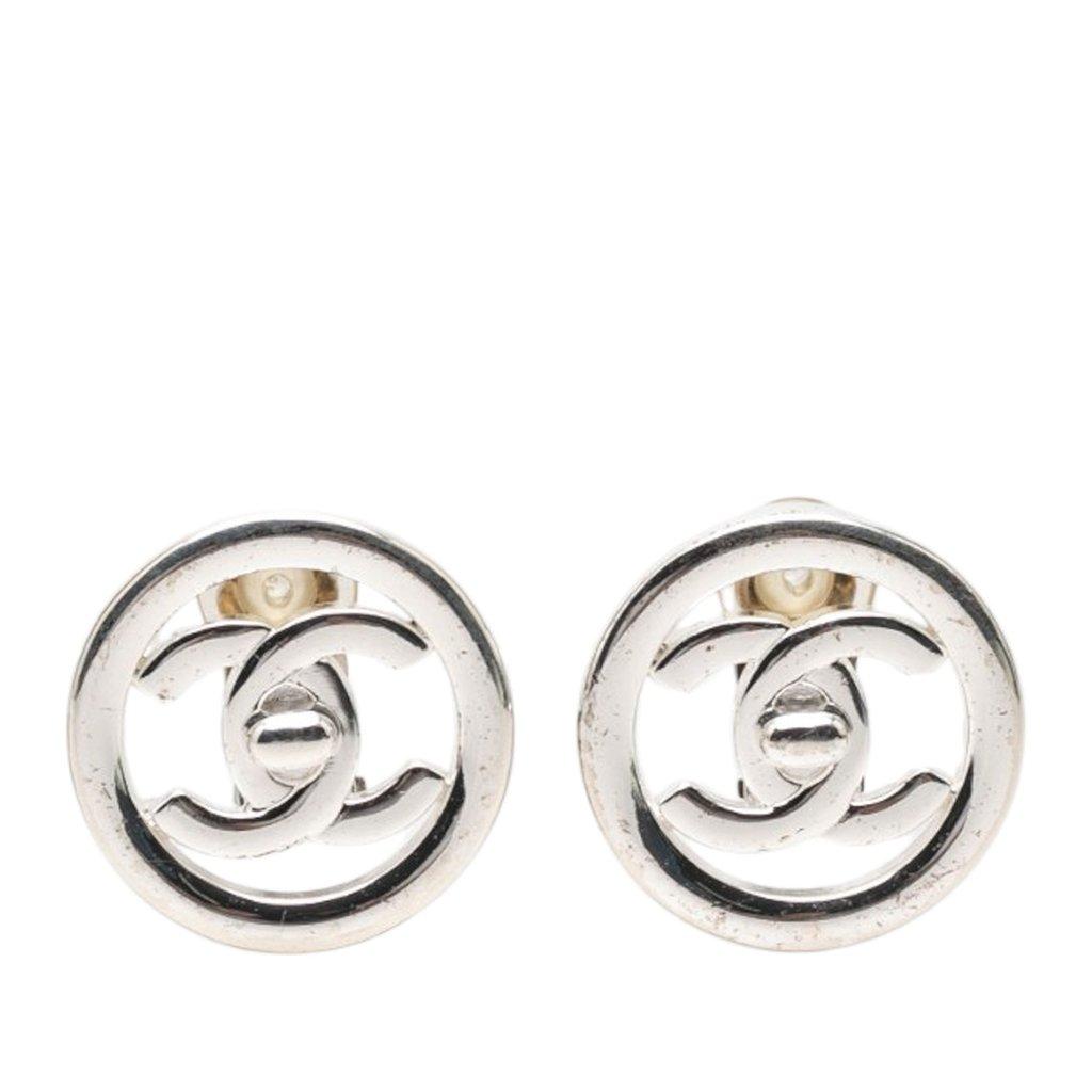 Chanel CC Brass Turnlock Round Clip On Earrings