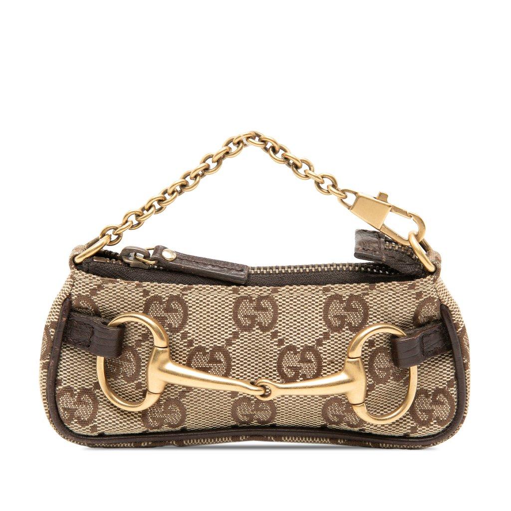 Gucci محفظة نقود معدنية صغيرة من قماش GG على شكل سلسلة لجام حصان