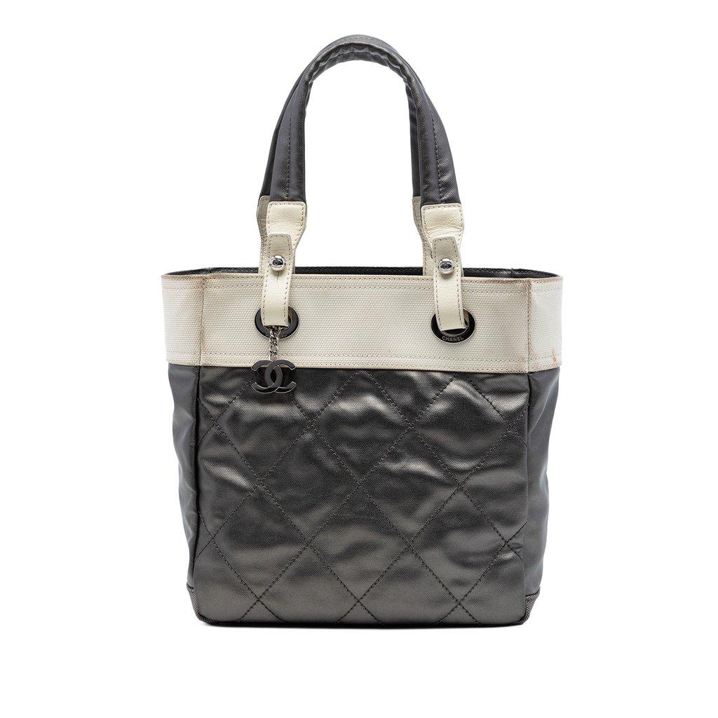 Chanel Small Bicolor Quilted Coated Canvas Paris Biarritz Tote
