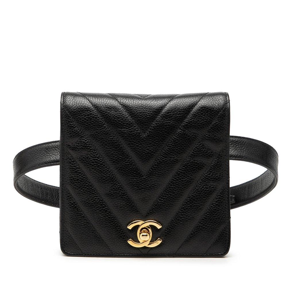 Chanel حقيبة حزام من جلد الكافيار بنقشة شيفرون CC