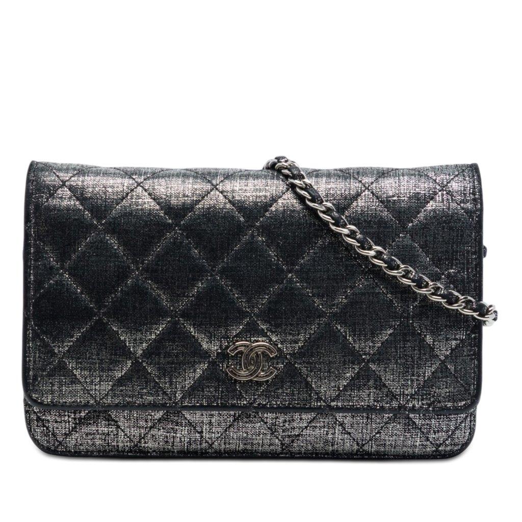 Chanel CC Quilted Metallic Fabric Wallet On Chain