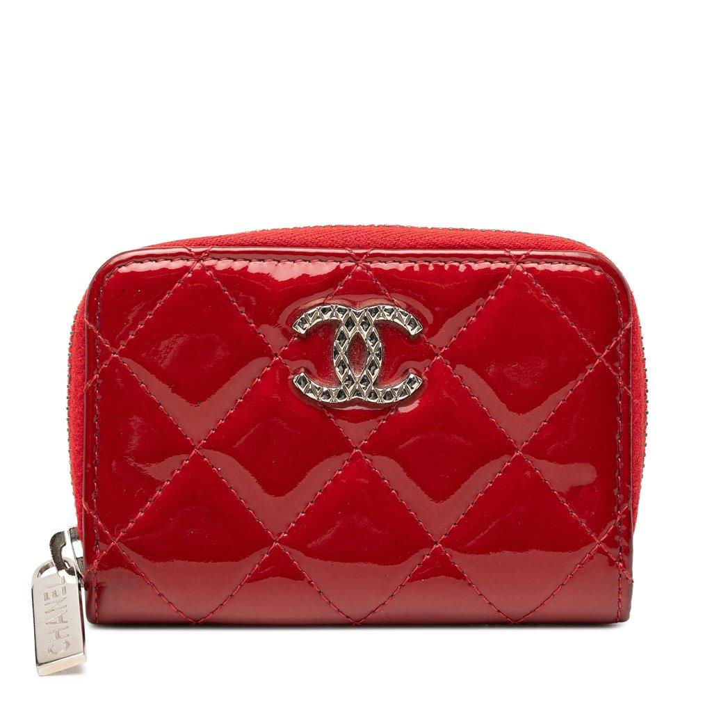 Chanel CC Quilted Patent Brilliant Zip Around Coin Pouch