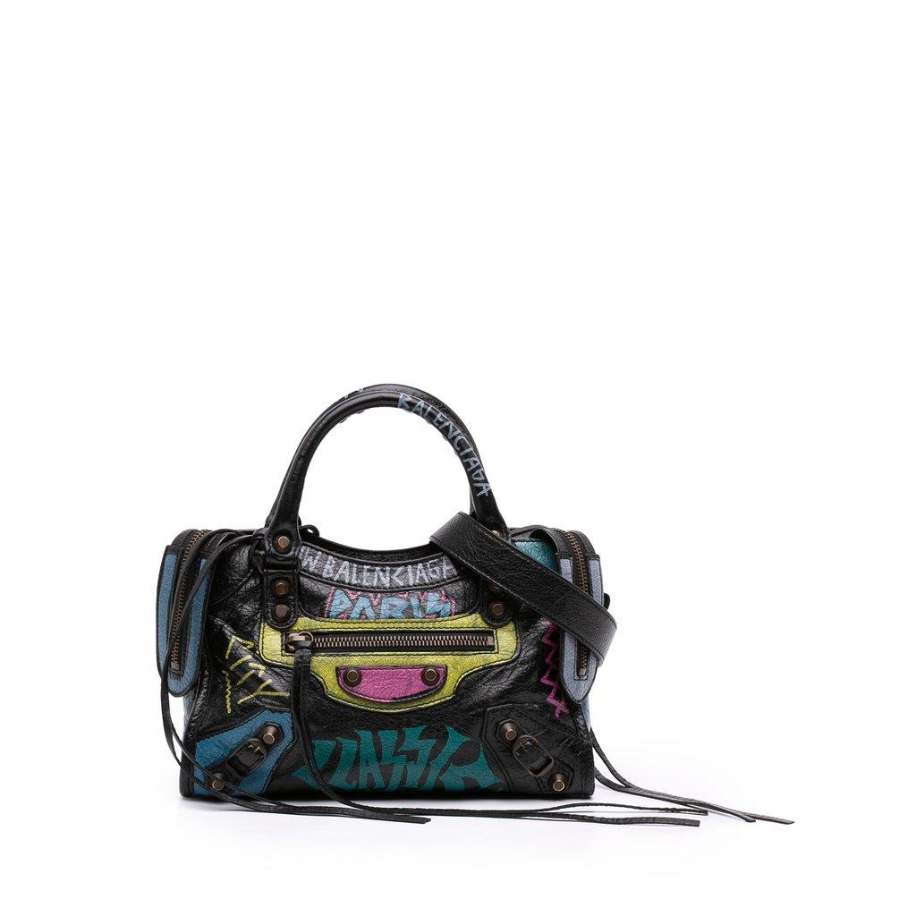 Balenciaga حقيبة صغيرة من جلد الخروف بتصميم جرافيتي موتوكروس كلاسيكي بالكامل