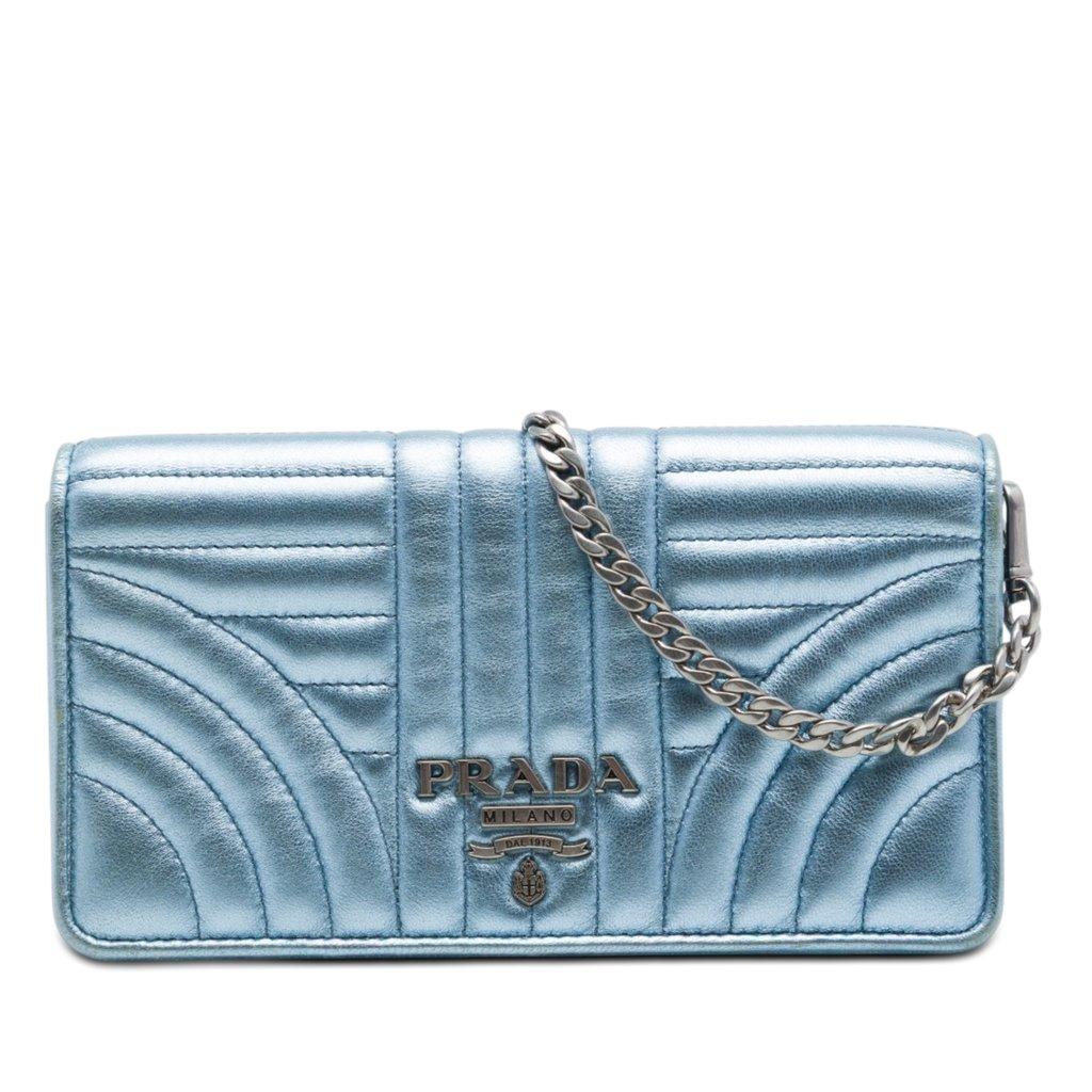 Prada Metallic Soft Calf Impunture Diagramme Wallet on Chain