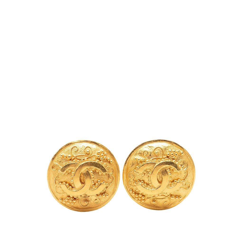 Chanel CC Gold Plated Grapevine Round Clip On Earrings