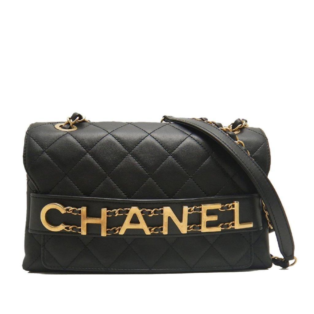 Chanel Medium Quilted Lambskin Logo Enchained Flap