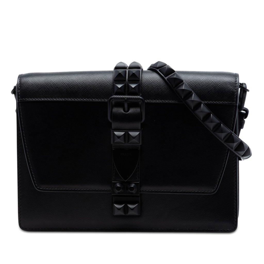 Prada Saffiano Trimmed Studded City Calf Elektra Crossbody