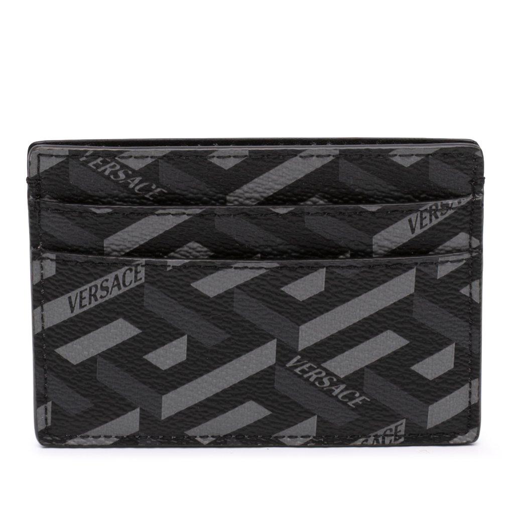 Versace La Greca Coated Canvas Card Holder