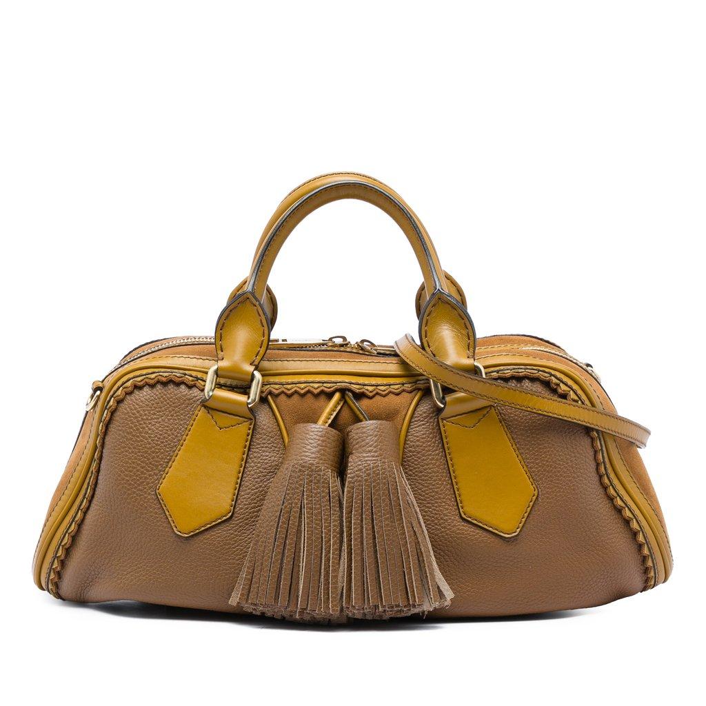 Burberry Prorsum Grained Calfskin and Suede Tassel Hedwig Satchel