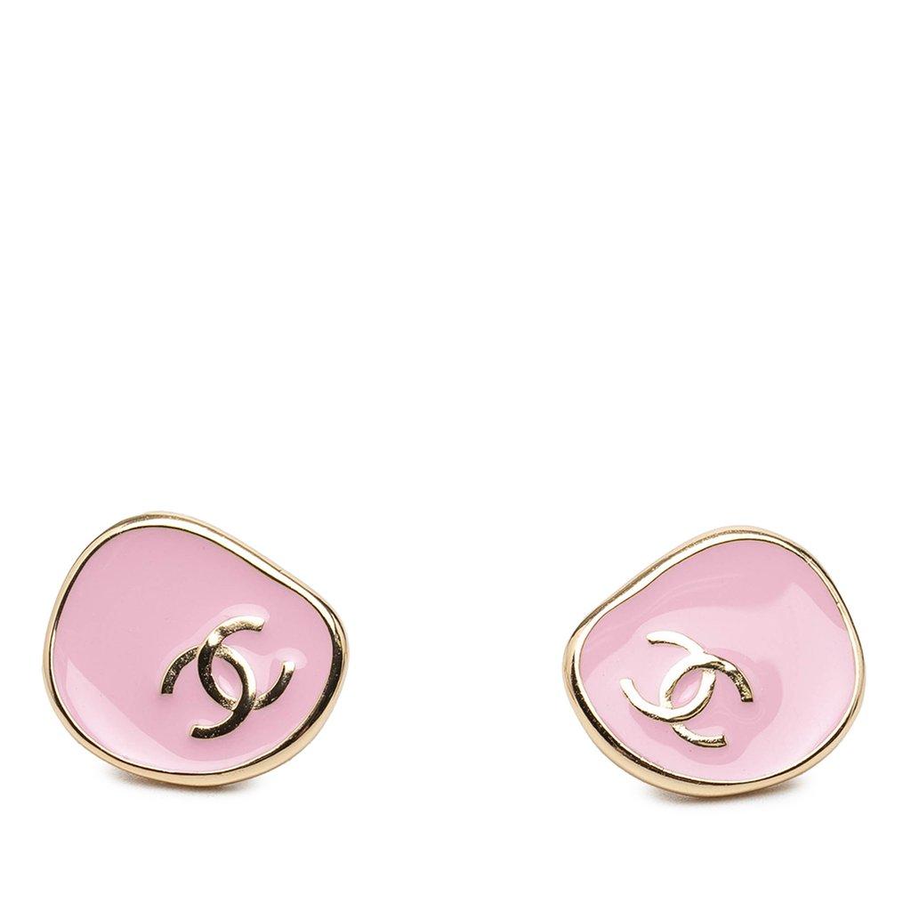 Chanel CC Gold Plated Enamel Push Back Earrings