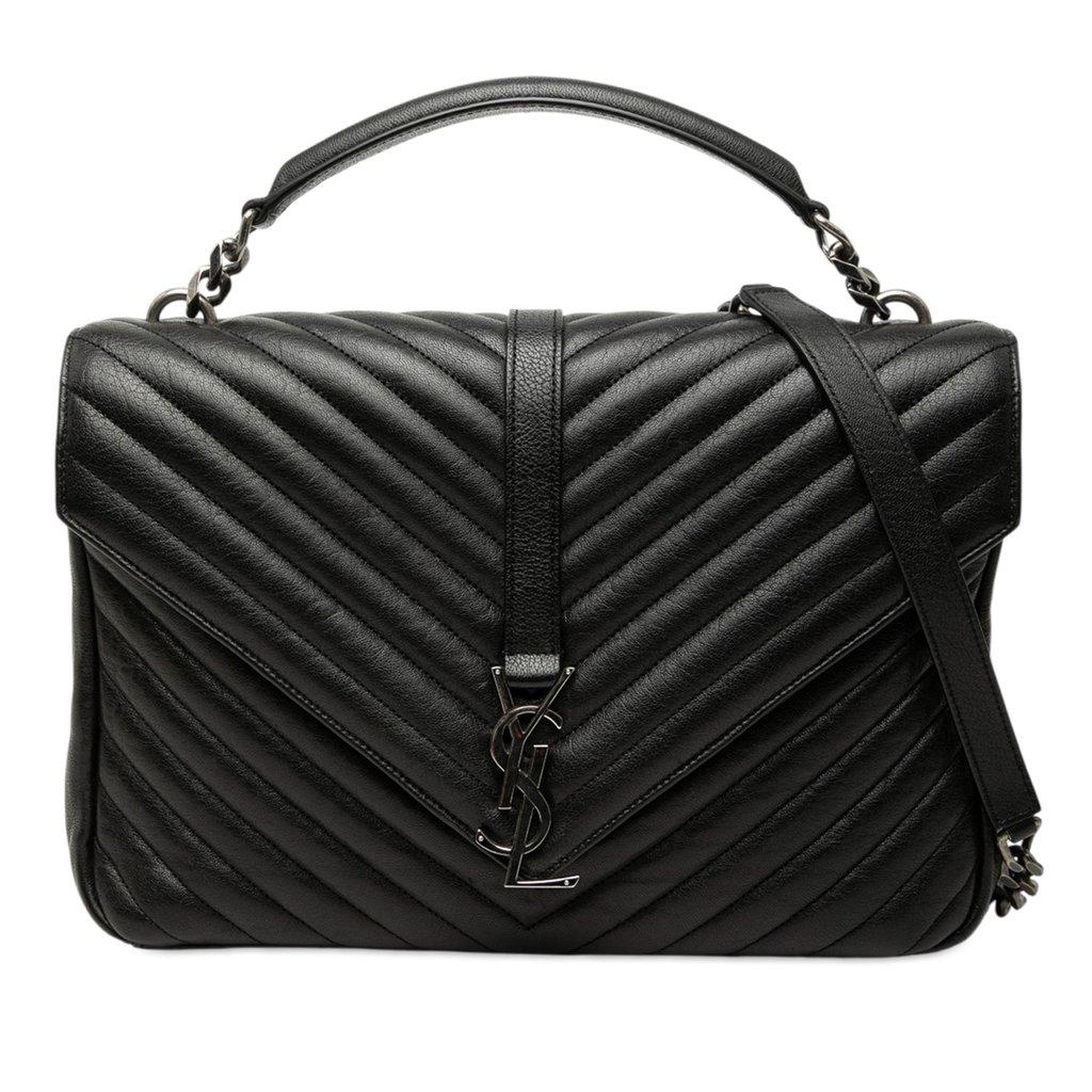 Saint Laurent Large Chevron Sheepskin Monogram College Satchel