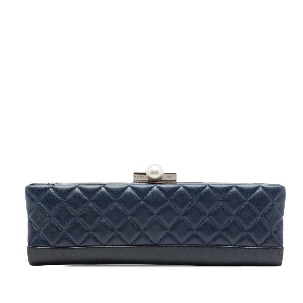 Chanel CC Quilted Lambskin Pearl Evening Baguette Clutch