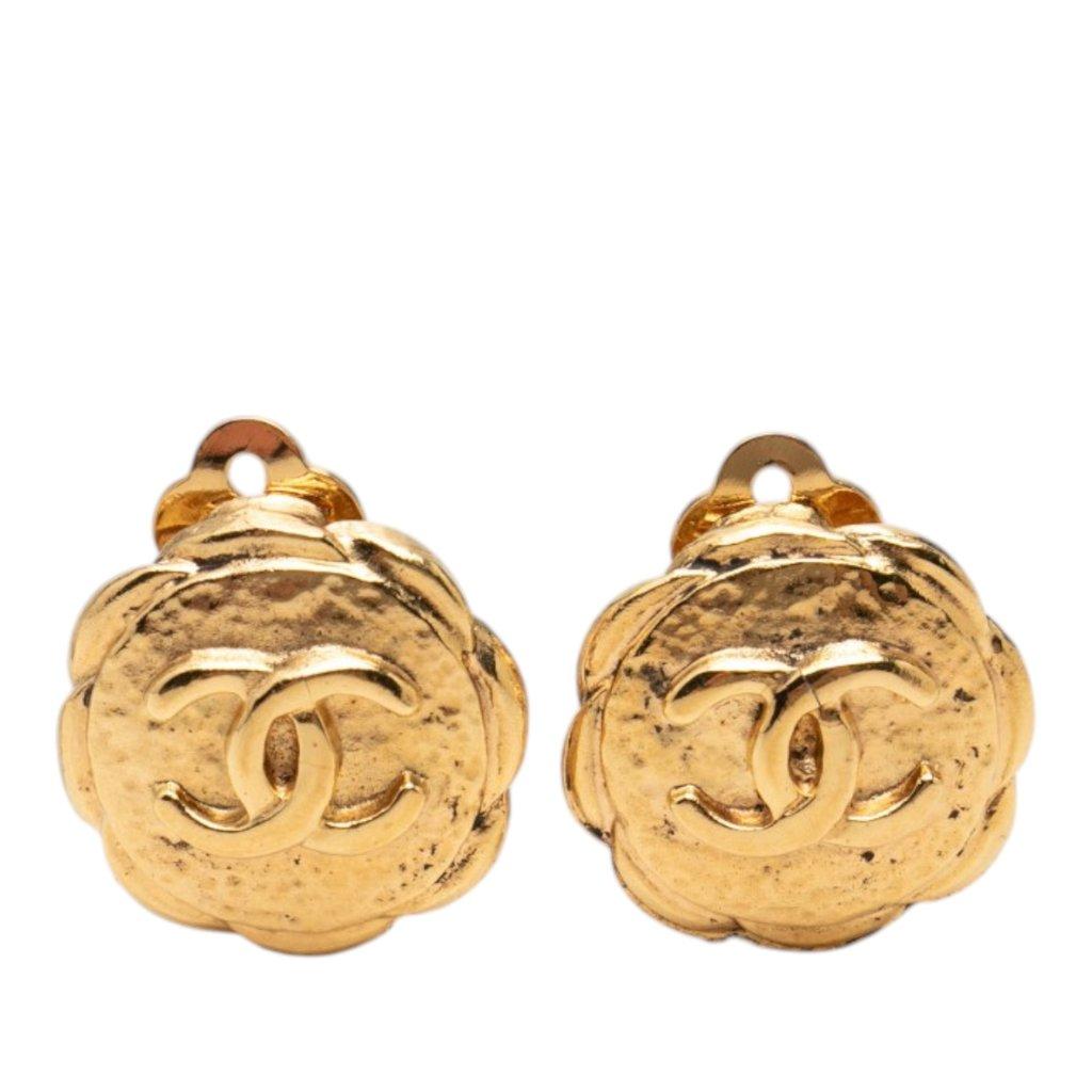 Chanel CC Gold Plated Flower Clip On Earrings