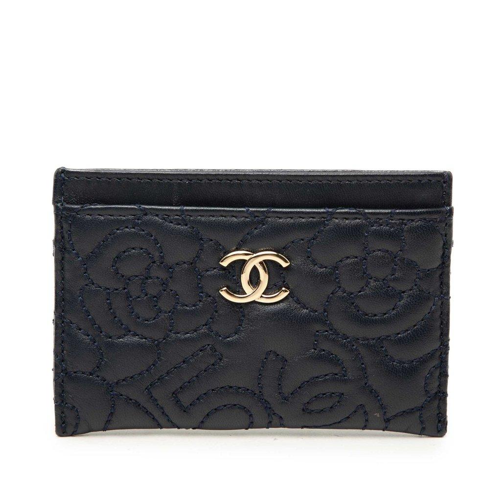 Chanel CC Embossed Lambskin Camellia Card Holder