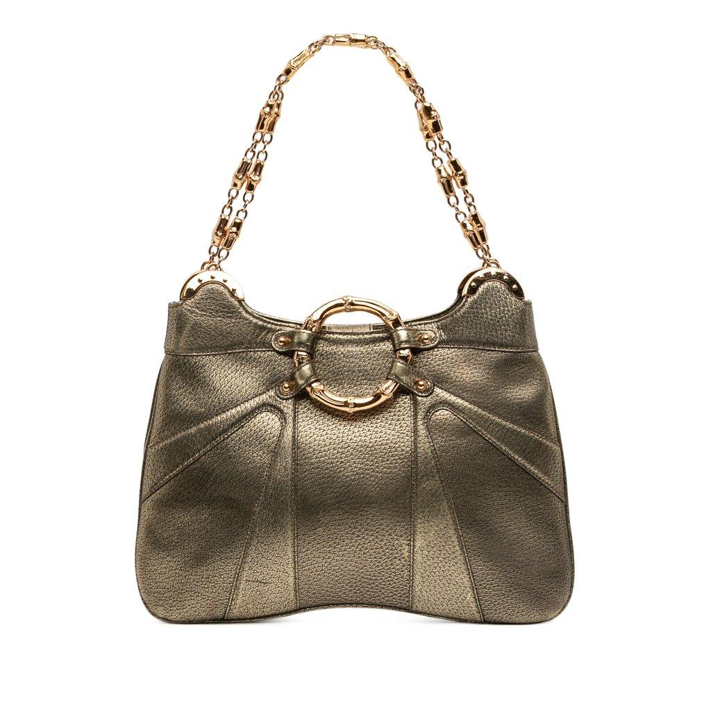Gucci Metallic Calfskin Bamboo Ring Chain Shoulder Bag