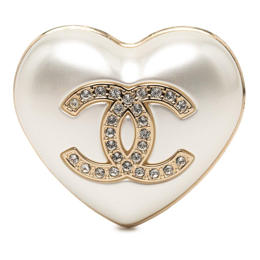 Chanel CC Resin Gold Plated Strass Heart Brooch