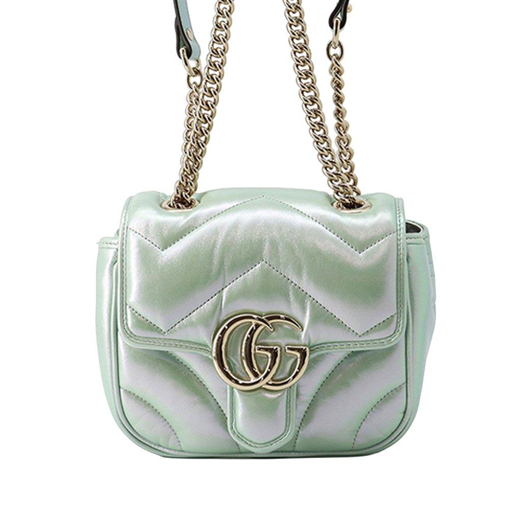 Gucci Mini GG Marmont Matelasse Iridescent Calfskin Flap Crossbody