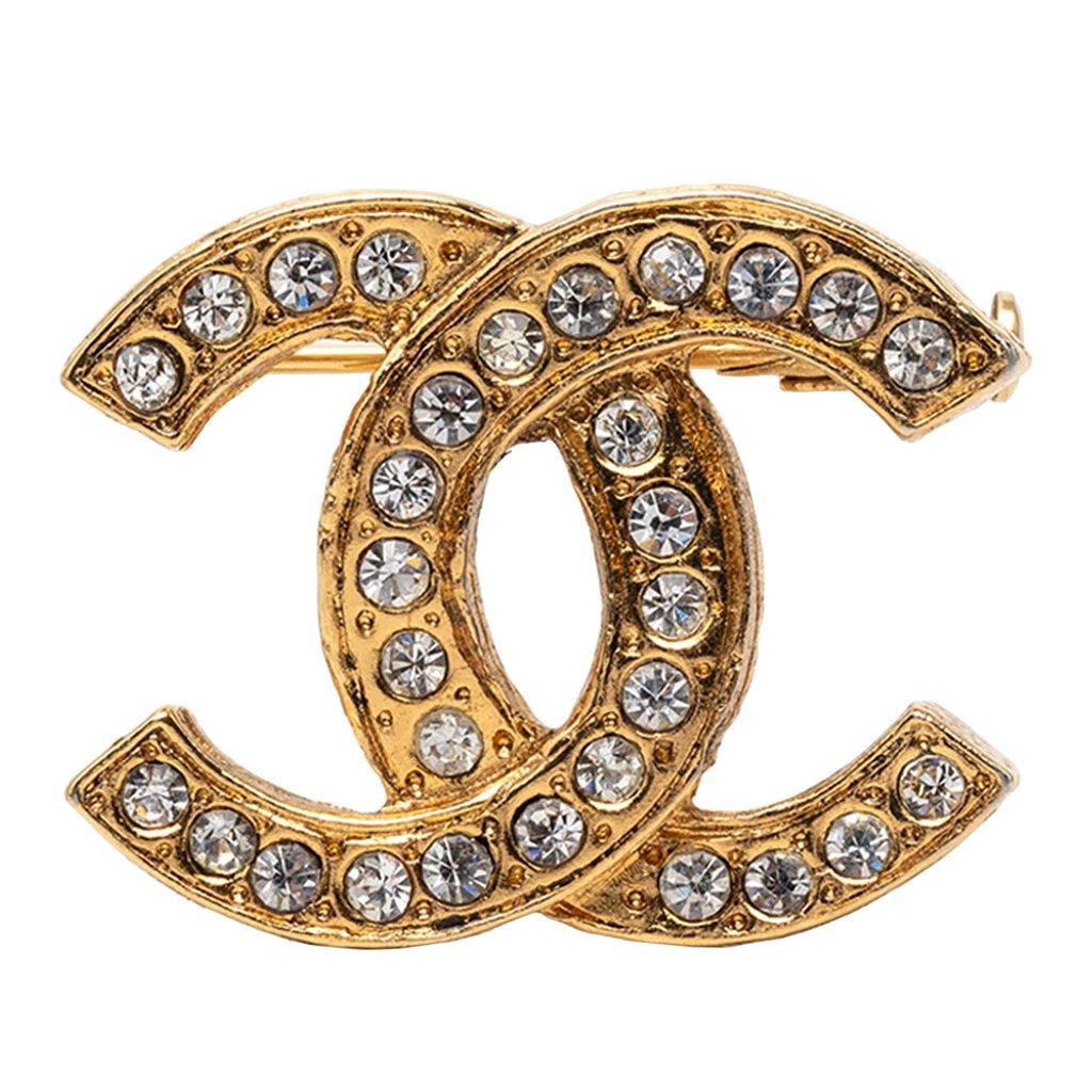 Chanel CC Gold Plated Strass Pin Brooch