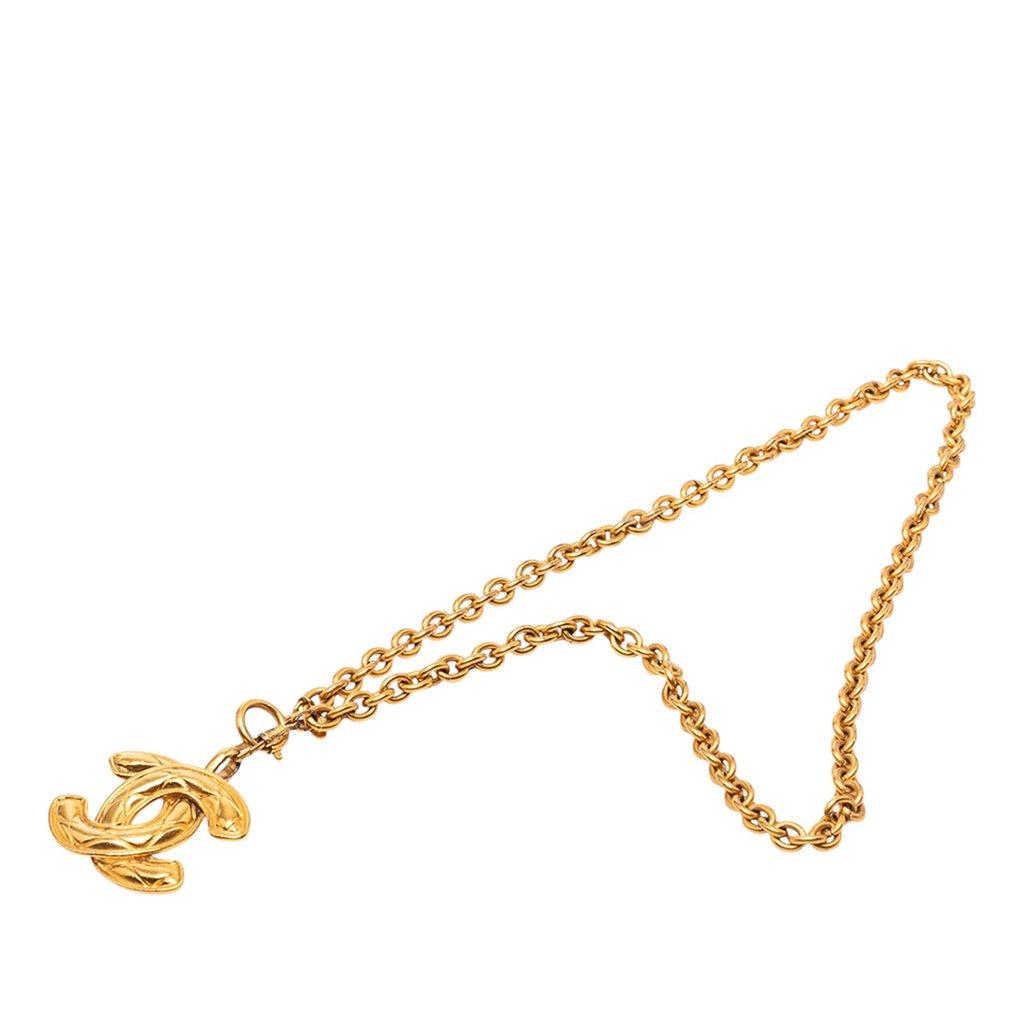 Chanel CC Gold Plated Quilted Pendant Necklace