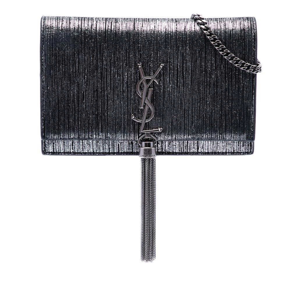 Saint Laurent Metallic Suede Monogram Kate Tassel Wallet on Chain