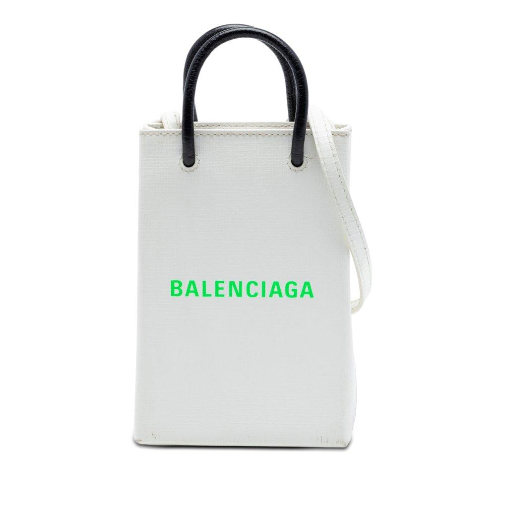 Balenciaga Mini Calfskin Logo Shopping Phone Holder