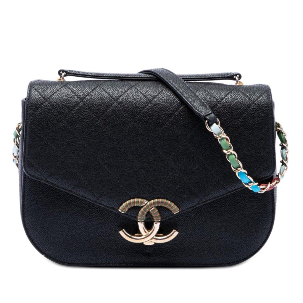 Chanel باريس كوبا متوسطة الحجم مبطنة بخيط الكافيار حول الغطاء