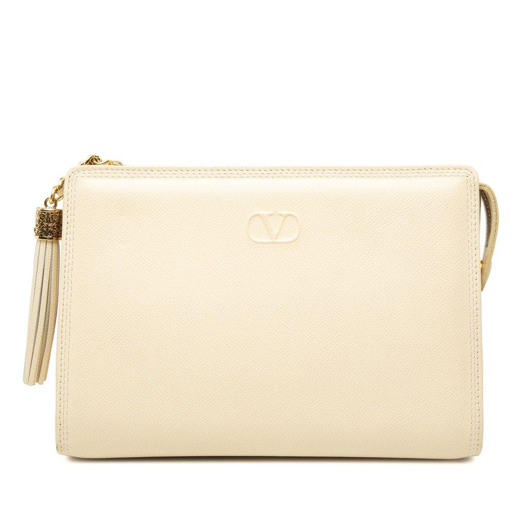 Valentino Grainy Calfskin VLogo Tassel Clutch