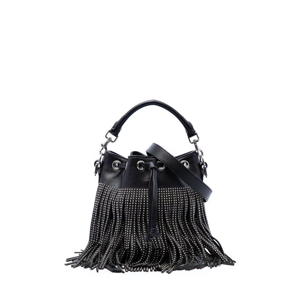 Saint Laurent Small Studded Calfskin Emmanuelle Fringe Bucket Bag