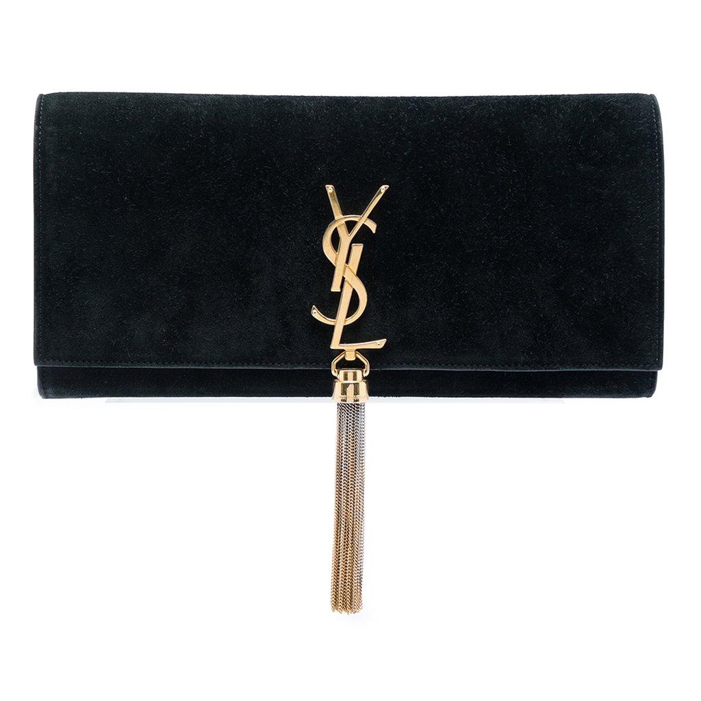 Saint Laurent Suede Monogram Kate Tassel Clutch