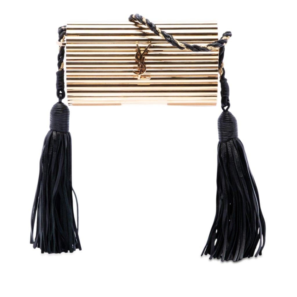 Saint Laurent Ribbed Acrylic and Lambskin Fringe Monogram Opium Box Bag