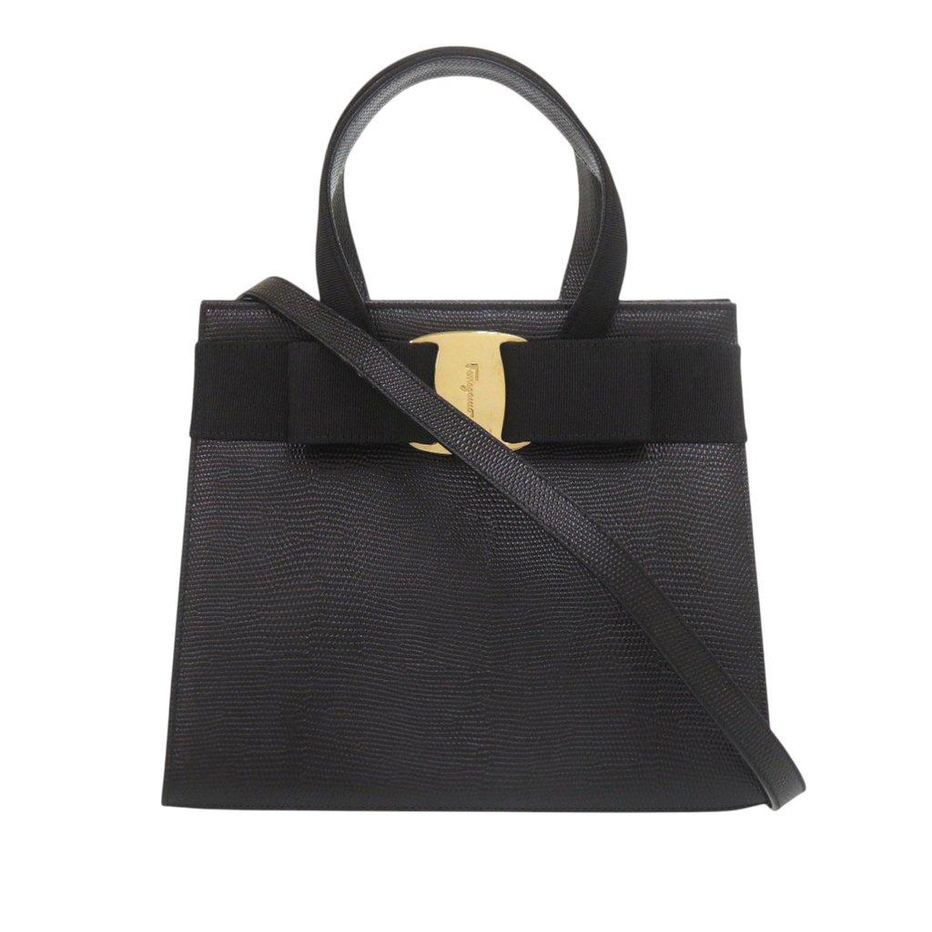 Salvatore Ferragamo Lizard Embossed Leather Vara Bow Satchel