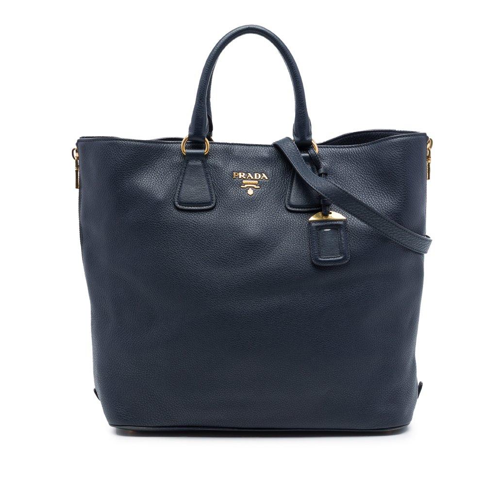Prada Vitello Daino Side Zip Open Convertible Tote