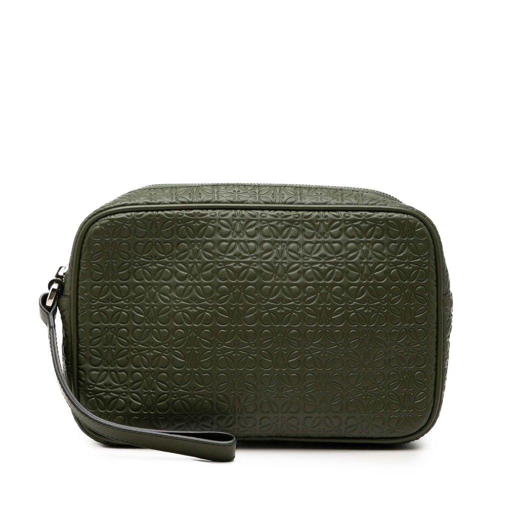 Loewe Embossed Anagram Leather Wristlet Pouch
