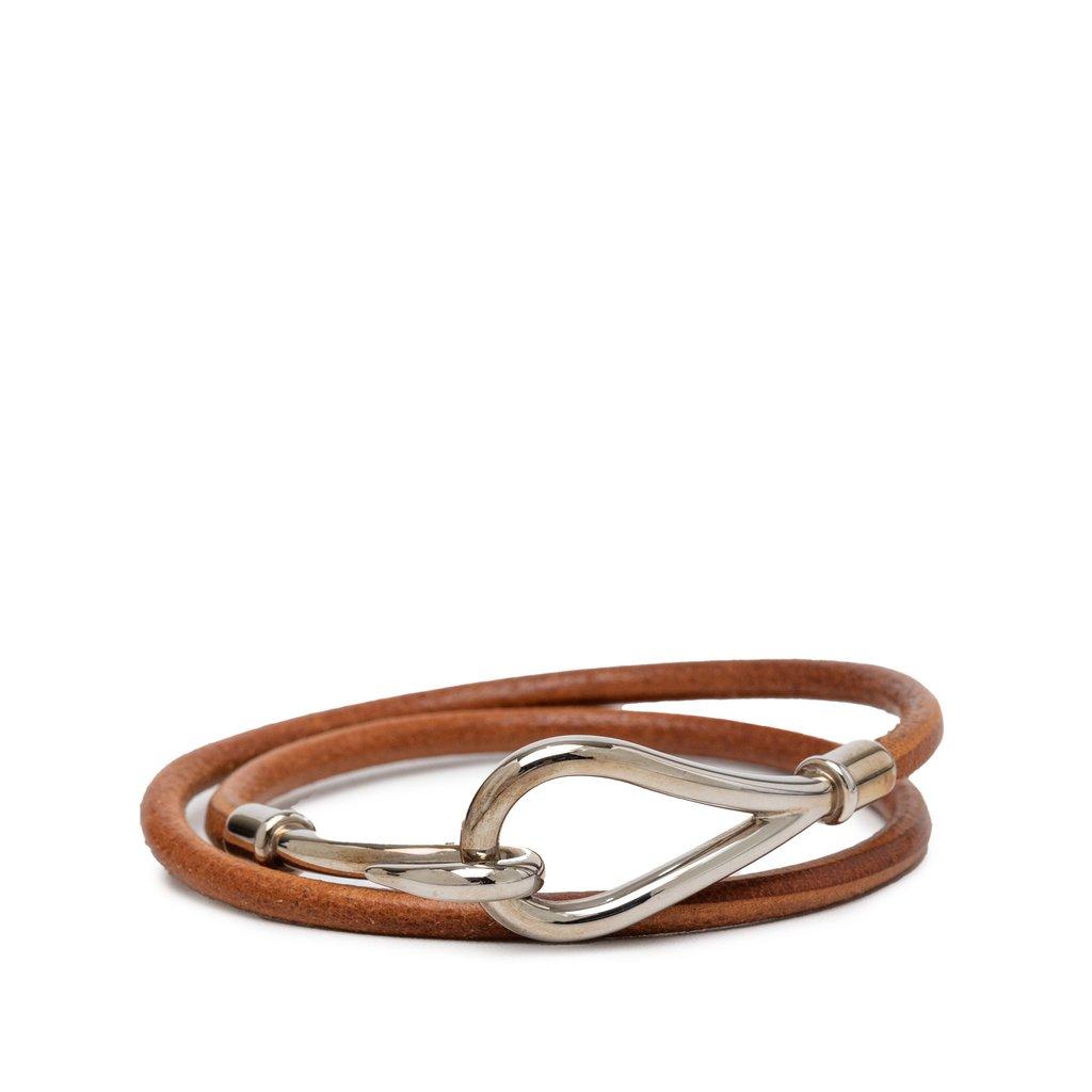 Hermès Leather and Palladium Plated Jumbo Hook Double Tour Bracelet