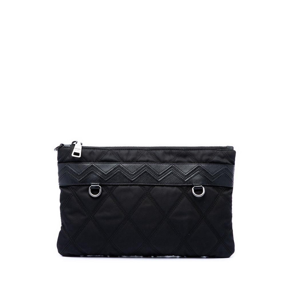 Prada Saffiano Trimmed Tessuto Impunturato Clutch
