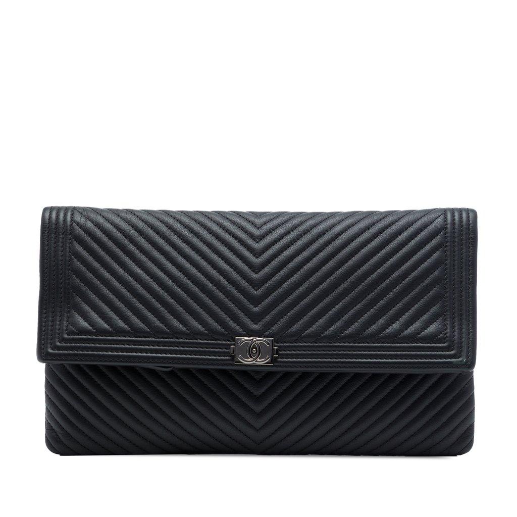 Chanel Chevron Calfskin CC Beauty Boy Foldover Clutch