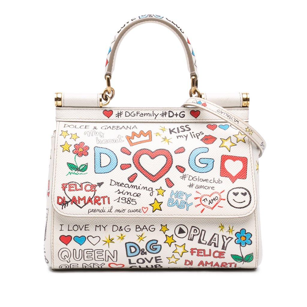 Dolce & Gabbana حقيبة صغيرة من الجلد المطبوع عليه رسومات جرافيتي من طراز دوفين، حقيبة ميس سيسيلي
