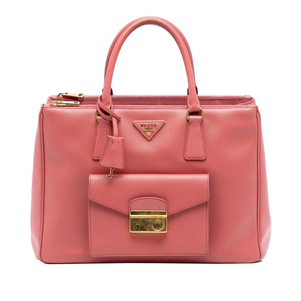 Prada Saffiano Lux Galleria Double Zip Front Pocket Satchel