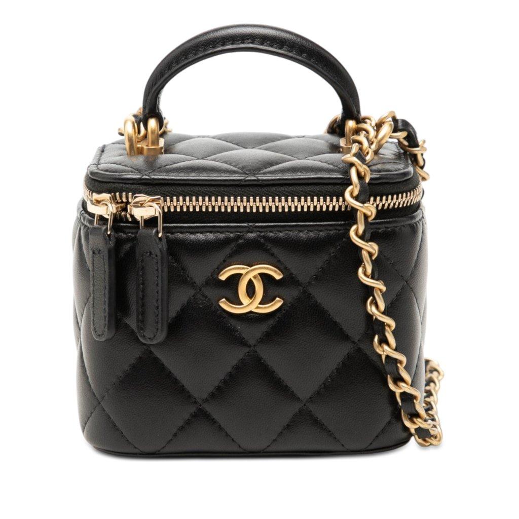 Chanel Mini Quilted Lambskin Top Handle Vanity Case With Chain