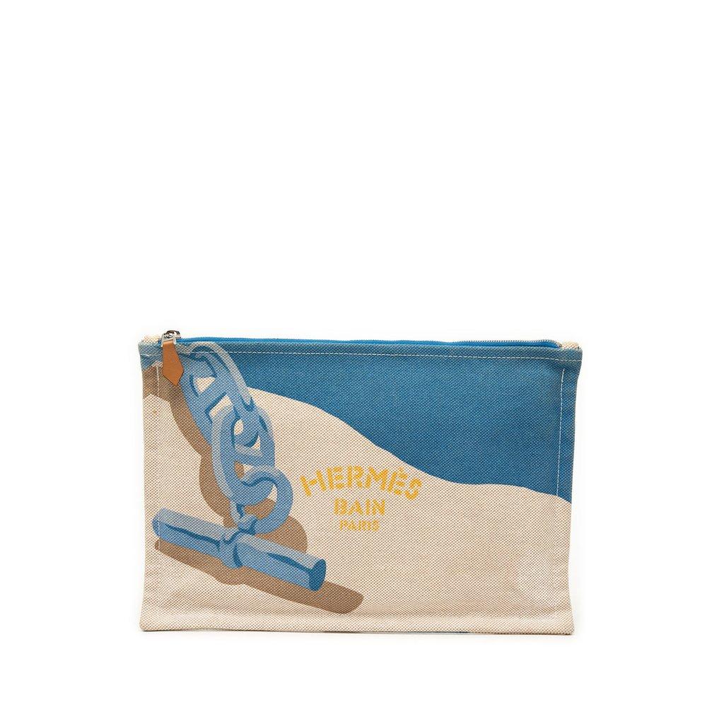 Hermès Toile Escale a la Plage Beach Pouch