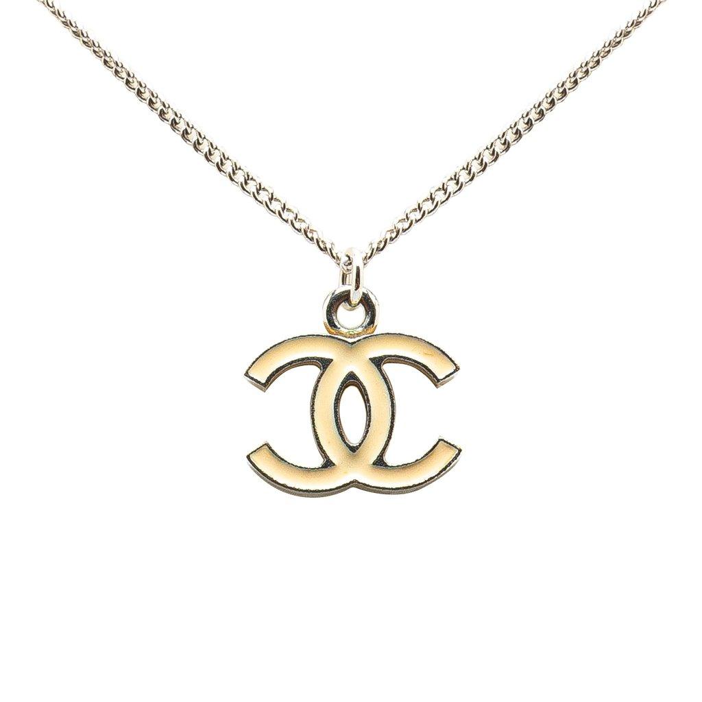 Chanel Silver CC Enamel Pendant Necklace