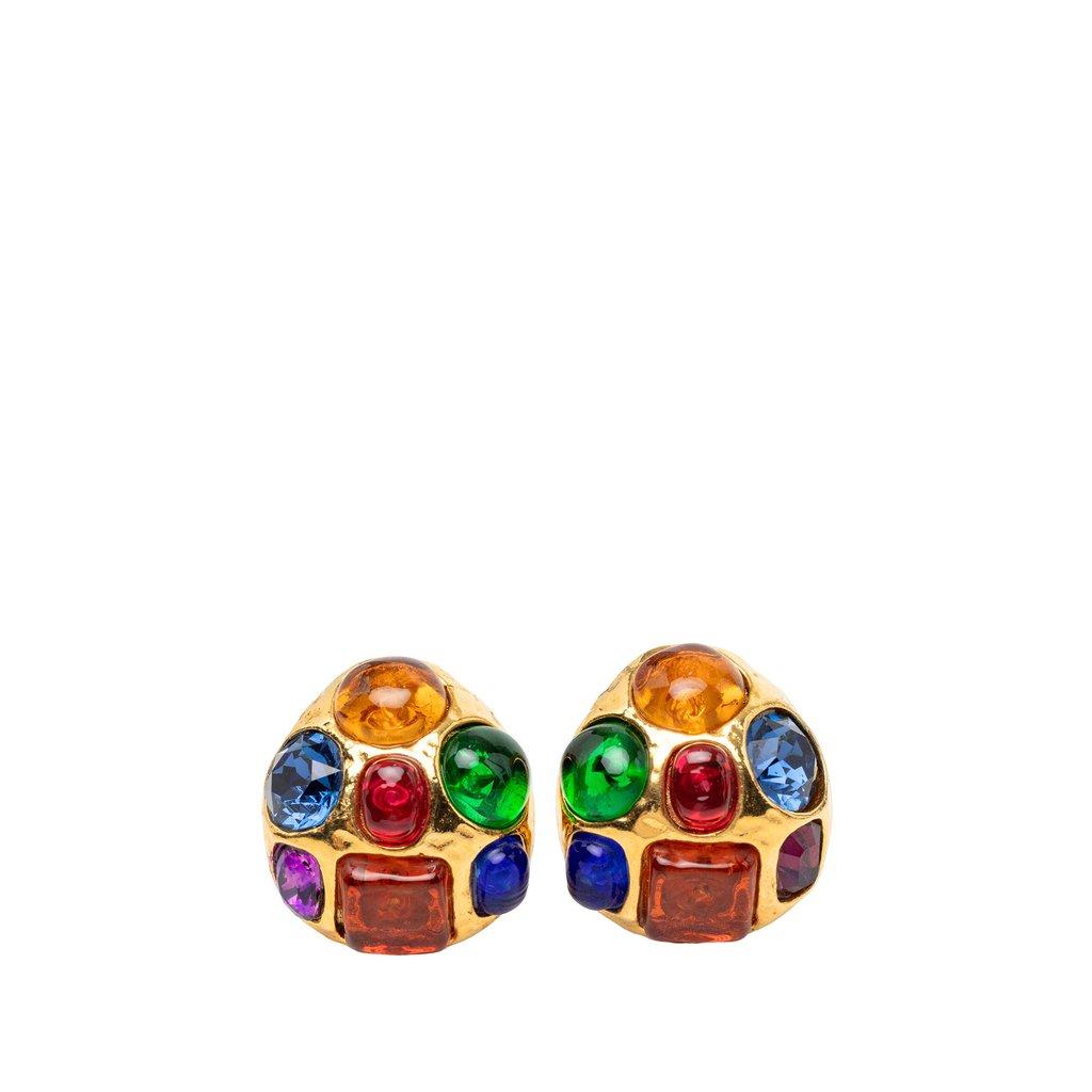 Chanel Gold Plated Gripoix Cabochon Clip On Earrings