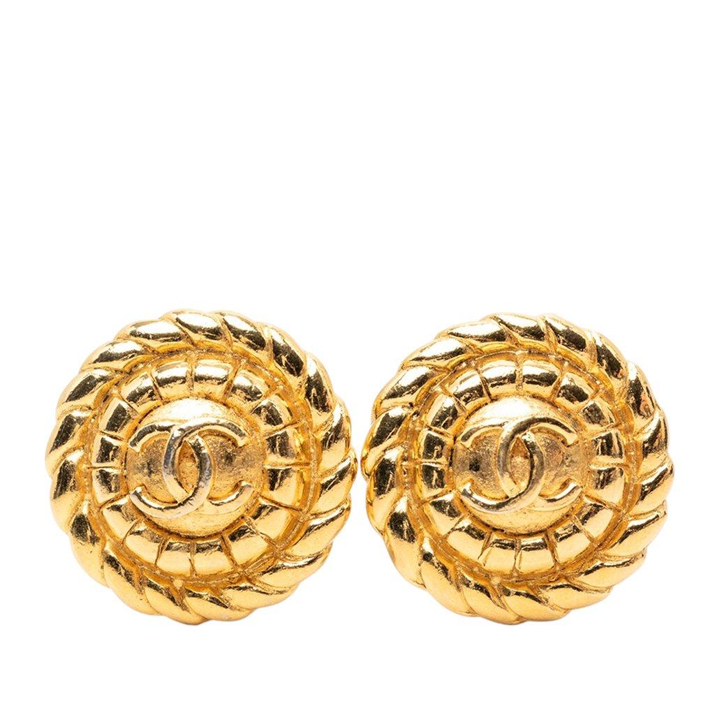 Chanel CC Gold Plated Round Clip On Earrings