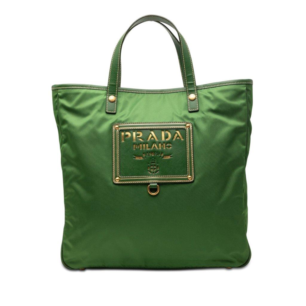 Prada Saffiano Trimmed Tessuto Logo Plate Convertible Tote