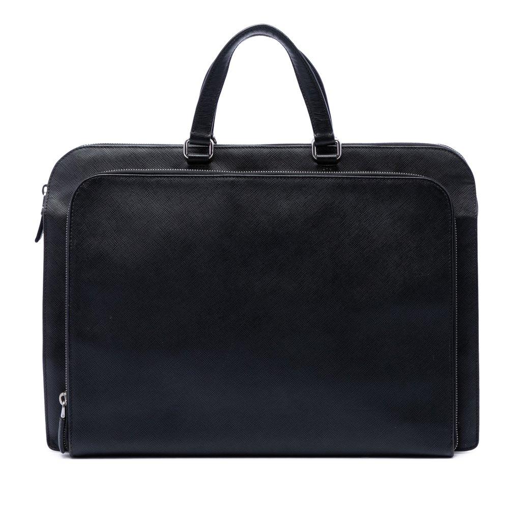 Prada Saffiano Cuir Travel Front Zip Pocket Briefcase