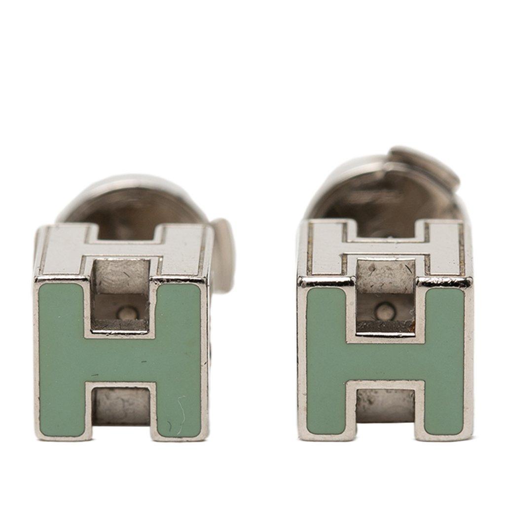 Hermès Palladium Plated Enamel Cage dH Cube Push Back Earrings